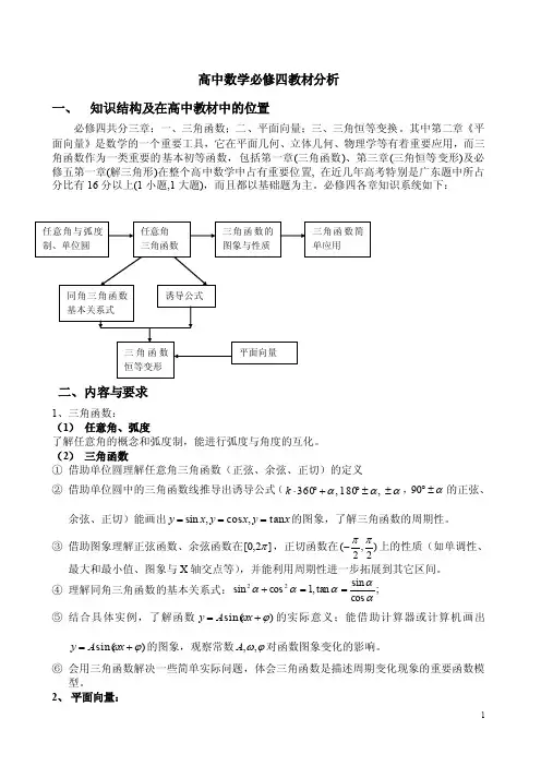 高中数学必修四教材分析