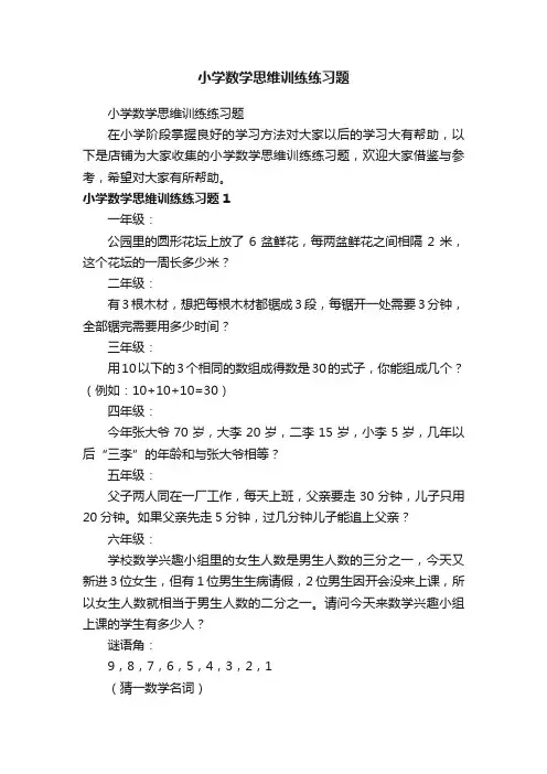 小学数学思维训练练习题