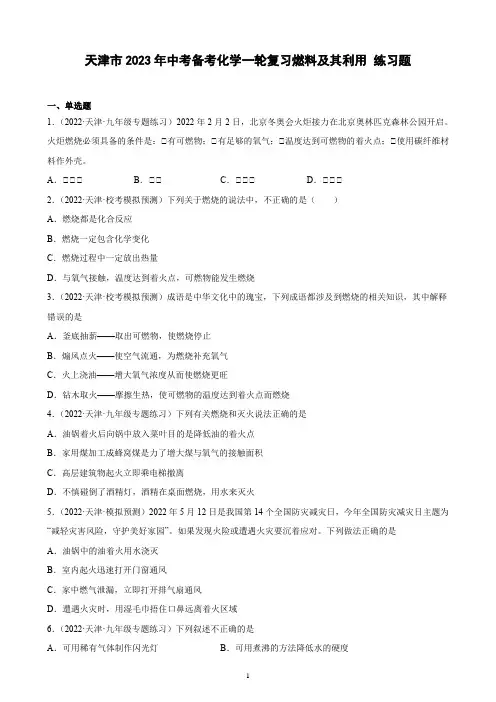天津市2023年中考备考化学一轮复习燃料及其利用 练习题(含解析)