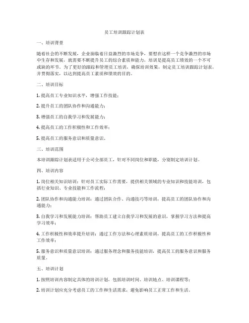 员工培训跟踪计划表
