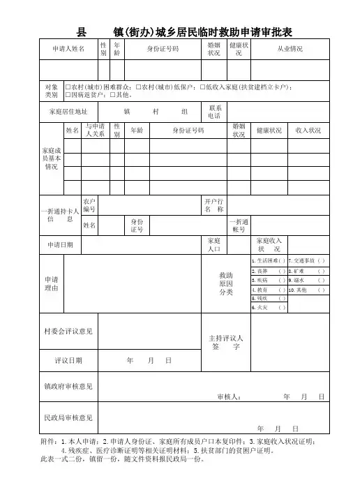 临时救助申请表(样表)