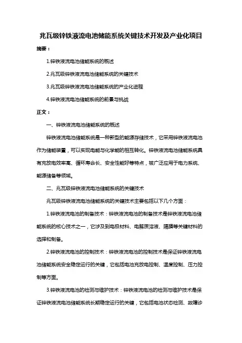 兆瓦级锌铁液流电池储能系统关键技术开发及产业化项目