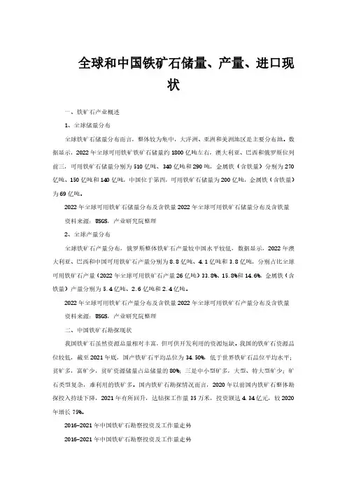 全球和中国铁矿石储量、产量、进口现状