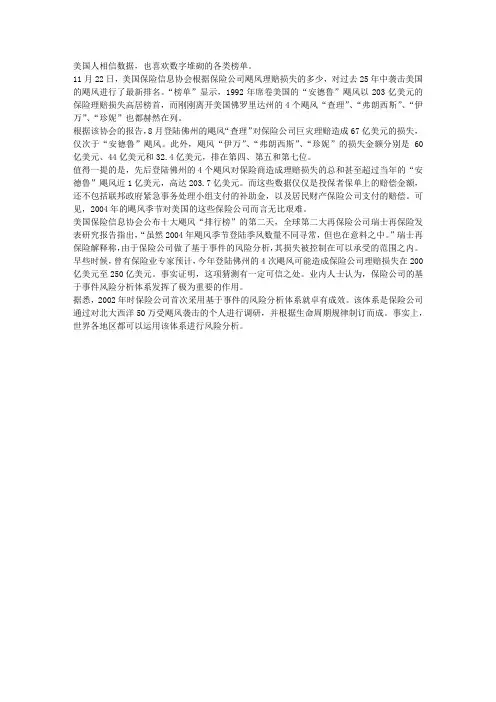 美国保险信息协会公布十大飓风排行榜