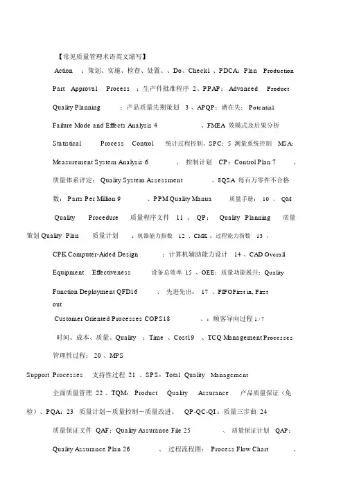 常见质量管理术语英文缩写