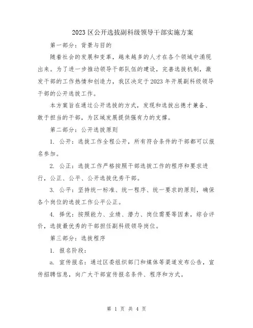2023区公开选拔副科级领导干部实施方案