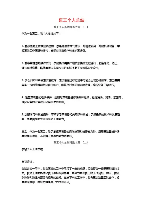 泵工个人总结2篇