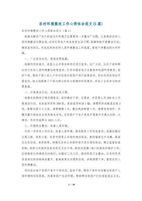 农村环境整改工作心得体会范文(5篇)