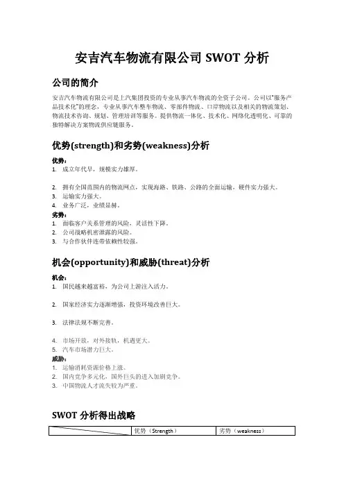 安吉汽车物流有限公司SWOT分析