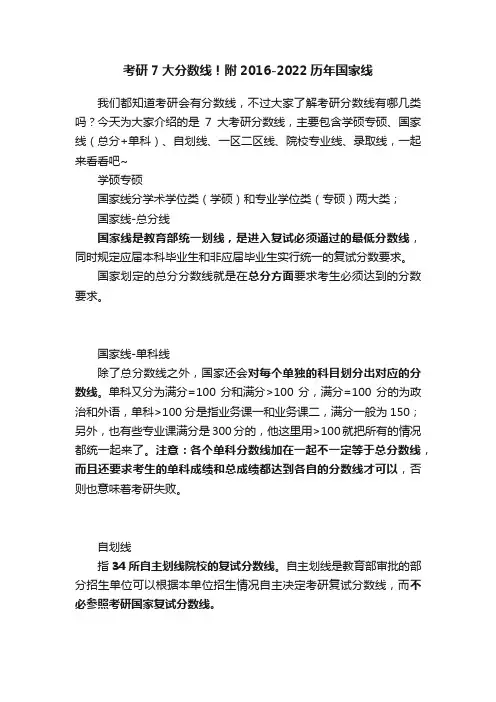 考研7大分数线！附2016-2022历年国家线