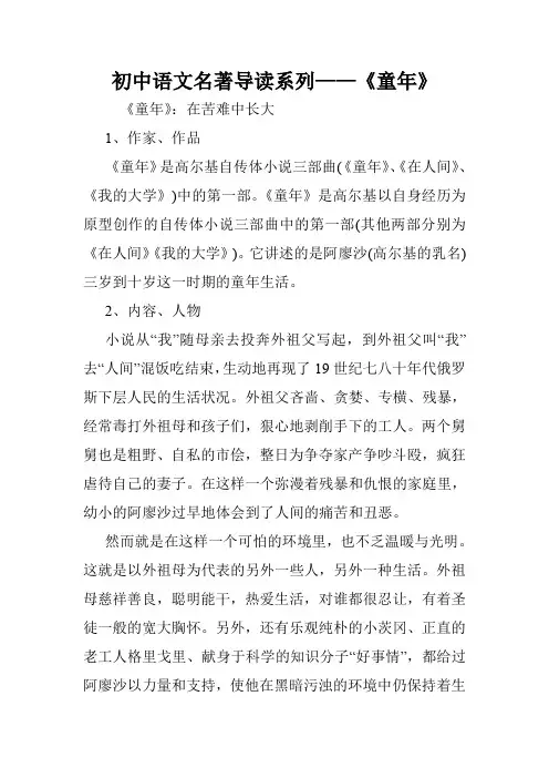 初中语文名著导读系列——《童年》.doc