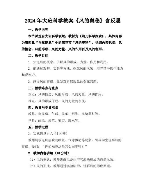 2024年大班科学教案《风的奥秘》含反思