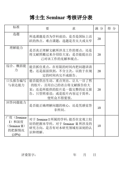 开题报告评分表