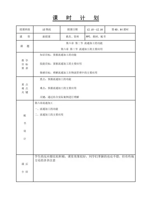 物流基础-教案——63-64 流通加工功能和主要应用