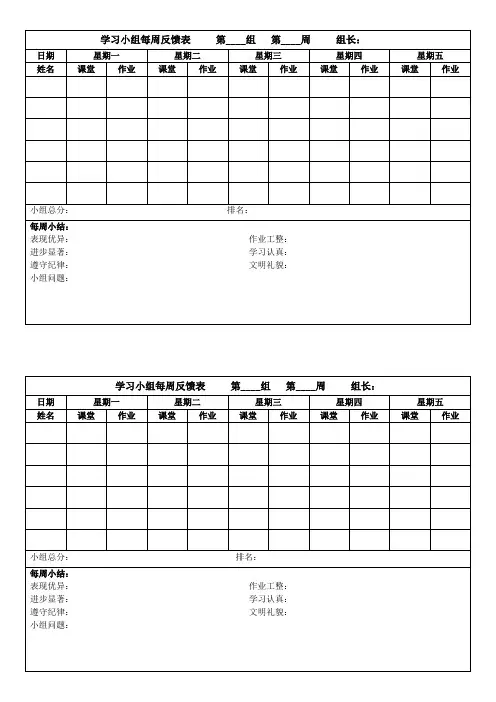 班主任管理每周学习小组总结表