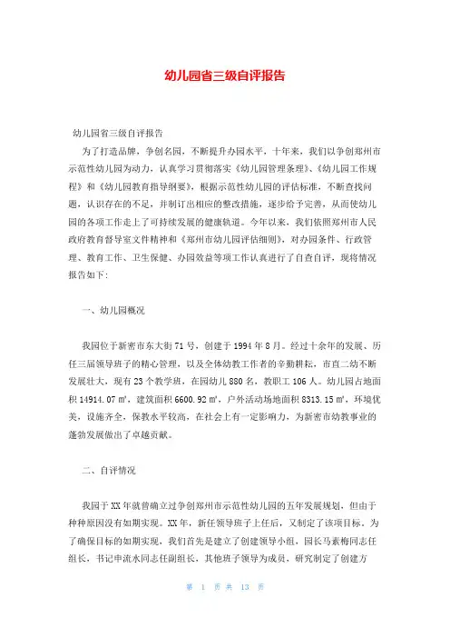 幼儿园省三级自评报告