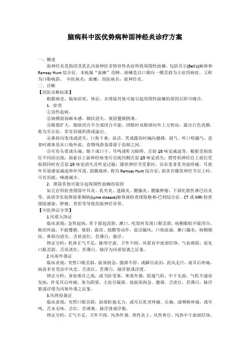 脑病科中医优势病种面神经炎诊疗方案