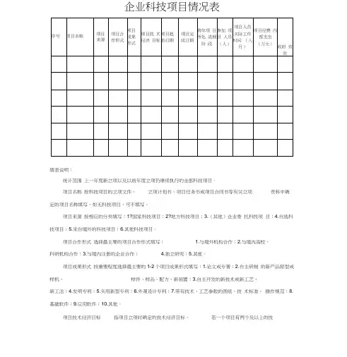 企业科技项目情况表