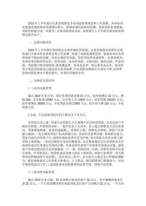 精选最新农商银行2020年上半年全面风险管理报告