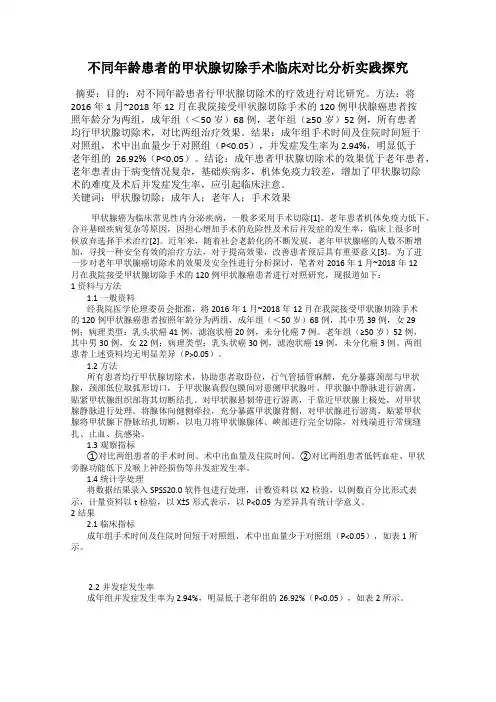不同年龄患者的甲状腺切除手术临床对比分析实践探究