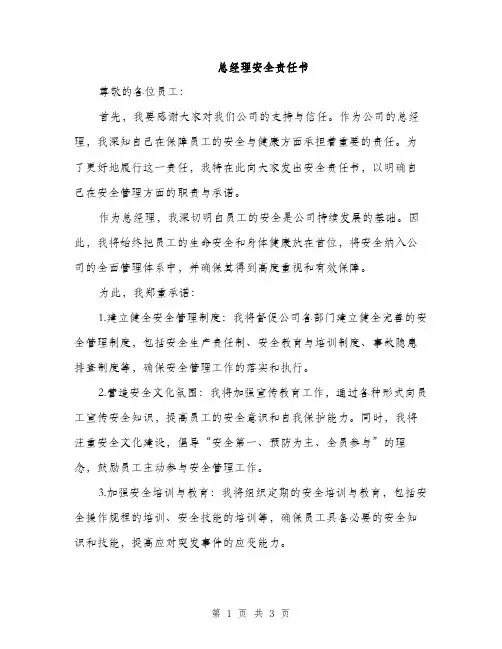 总经理安全责任书（2篇）