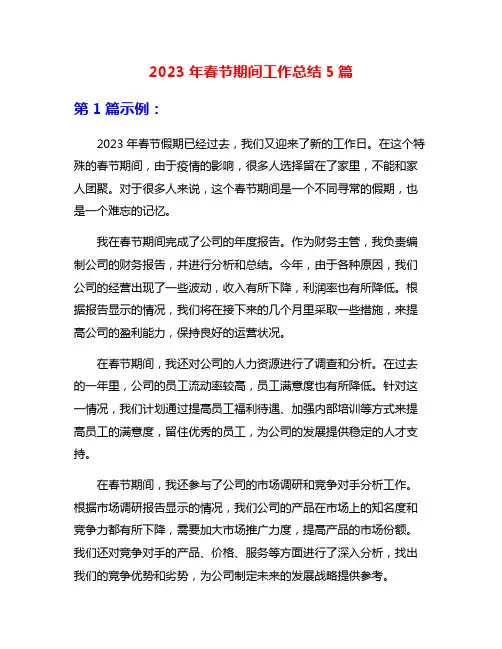 2023年春节期间工作总结5篇
