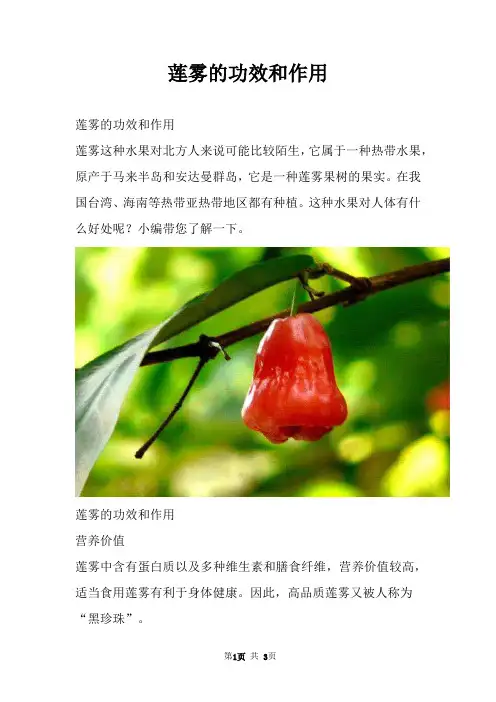 莲雾的功效和作用