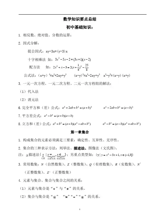 职高数学知识点总结复习整理