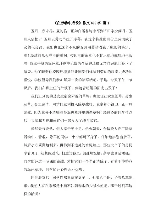 中考满分作文《在劳动中成长》  例文  精选5篇