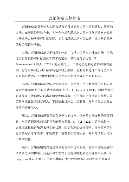 营销策略文献综述