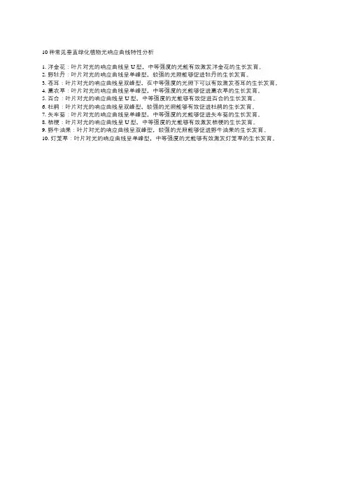 10种常见垂直绿化植物光响应曲线特性分析