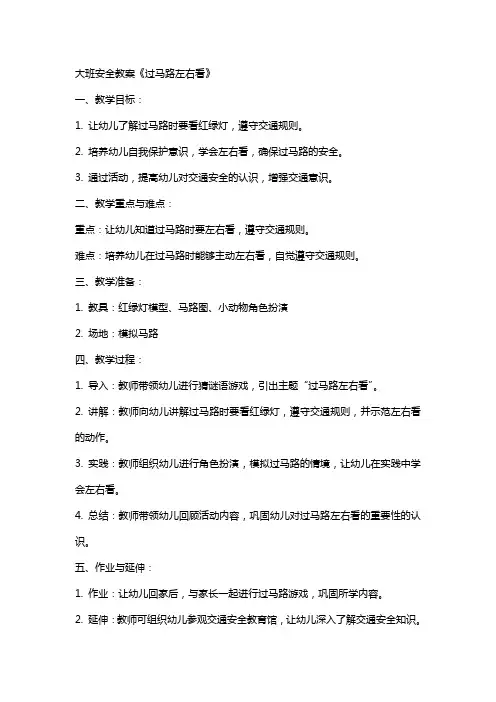 大班安全教案《过马路左右看》