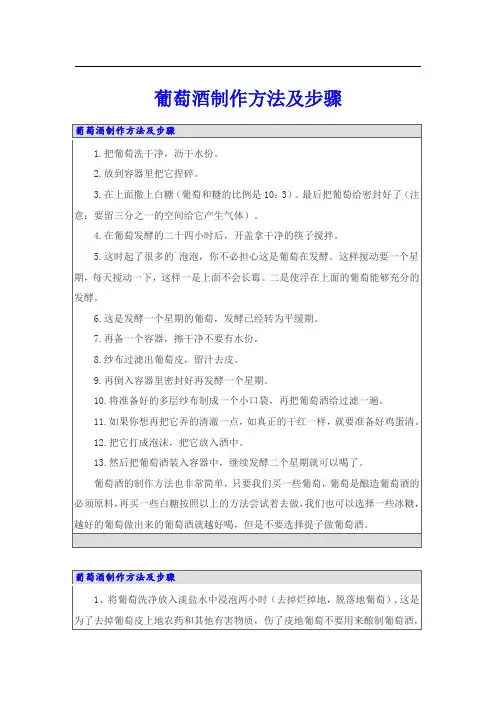 葡萄酒制作方法及步骤