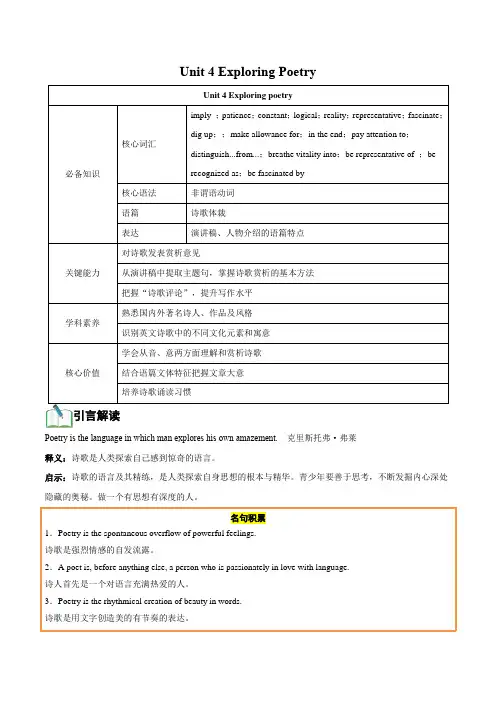 Unit4Exploringpoetry-高二英语阅读提升(译林版2020选择性)(原卷版)