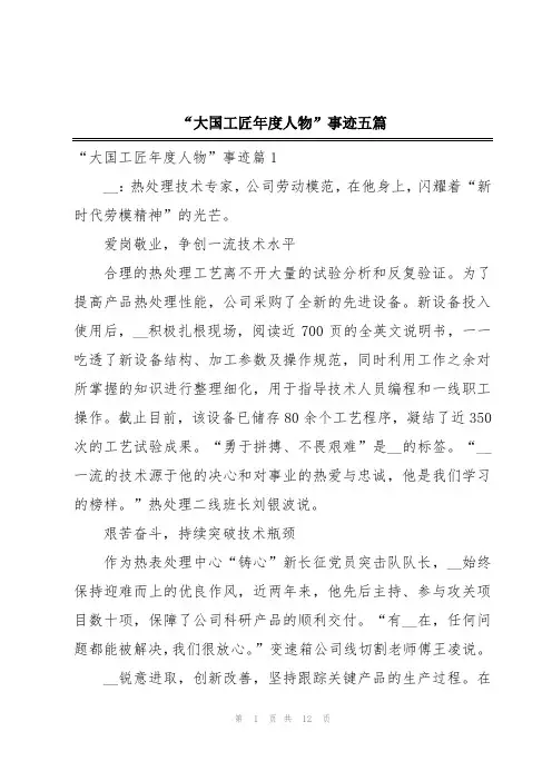 “大国工匠年度人物”事迹五篇