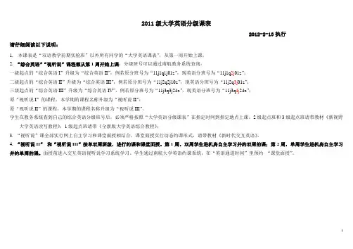 2011级大学英语课表