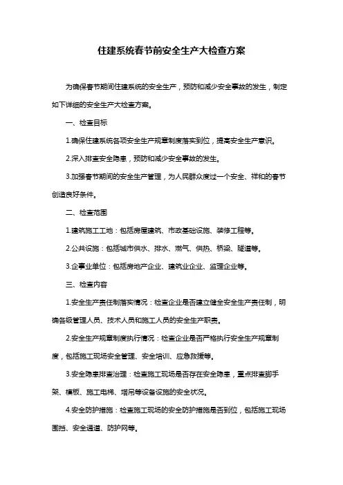住建系统春节前安全生产大检查方案