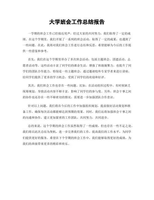 大学班会工作总结报告