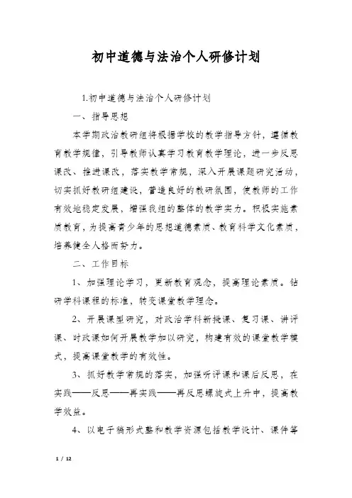 初中道德与法治个人研修计划