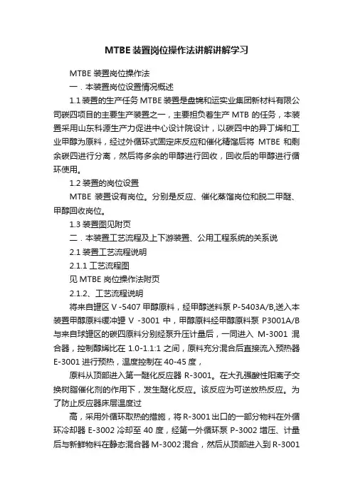 MTBE装置岗位操作法讲解讲解学习