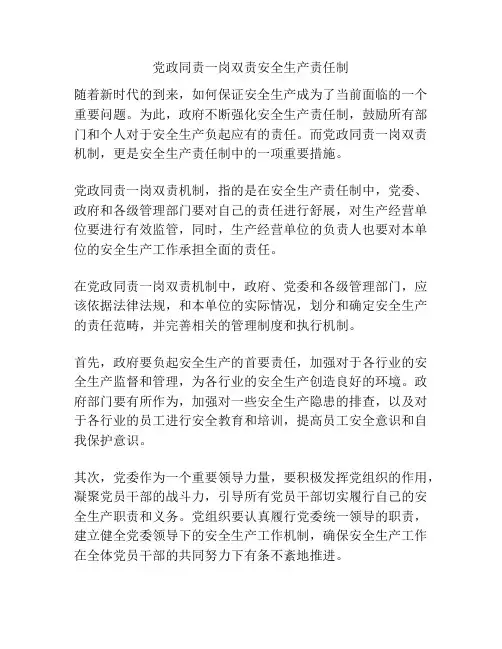 党政同责一岗双责安全生产责任制