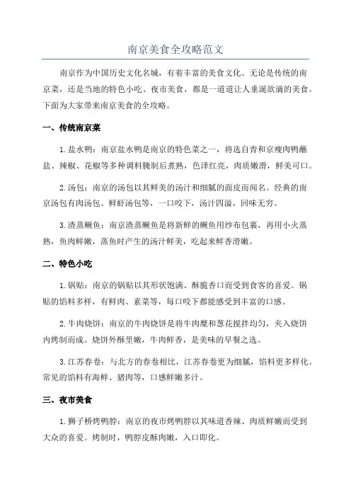 南京美食全攻略范文