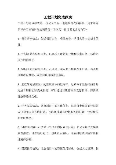工程计划完成报表