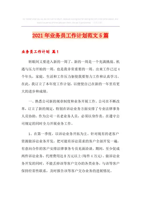 (整合汇编)2021年业务员工作计划范文5篇