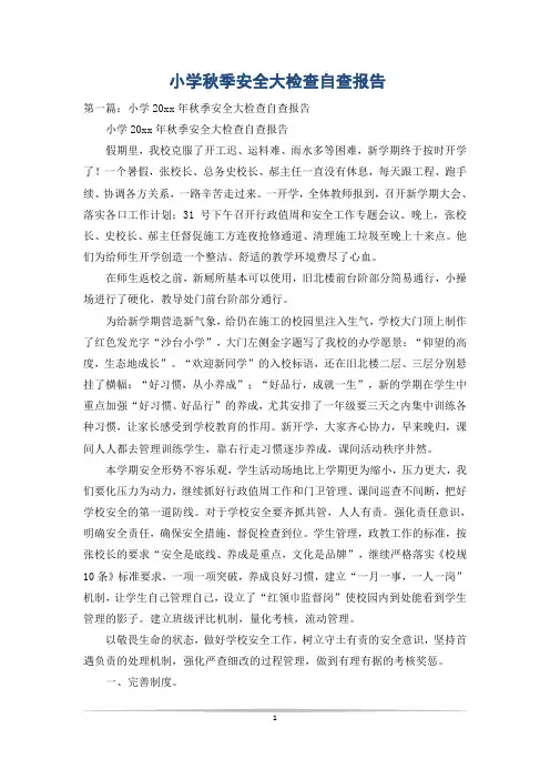 小学秋季安全大检查自查报告