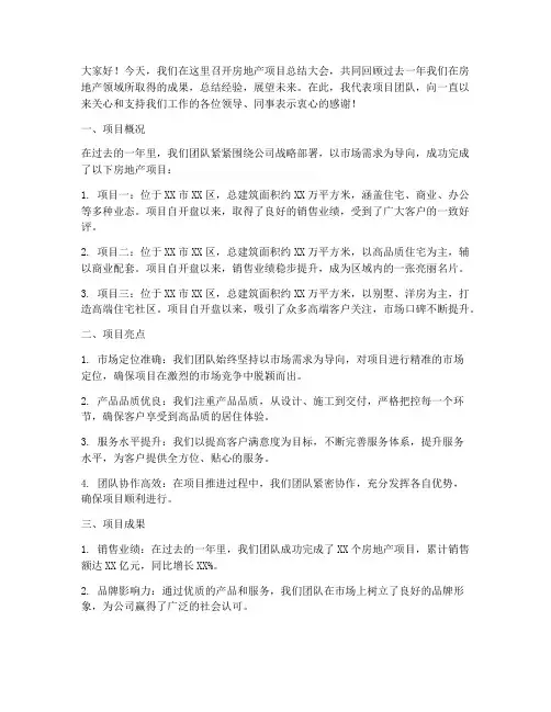 房地产项目总结发言稿