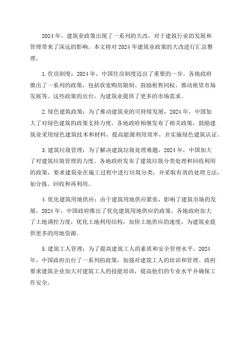 2024年建筑业政策大改汇总整理