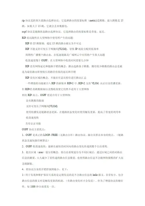 RIP协议和OSPF协议的对比