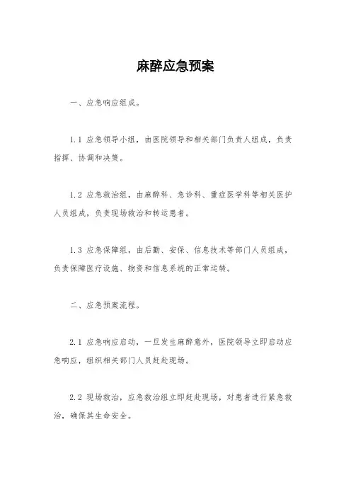 麻醉应急预案