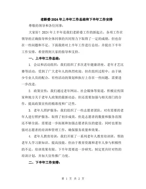老龄委2024年上半年工作总结和下半年工作安排